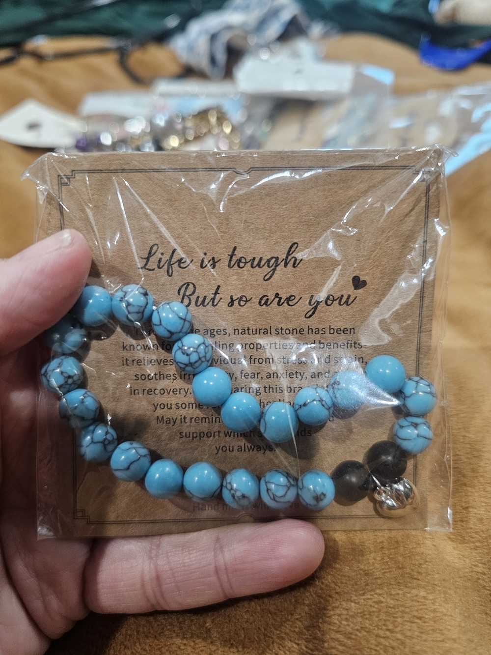 Turquoise Bead Stretch Bracelet - Life is Tough Collection